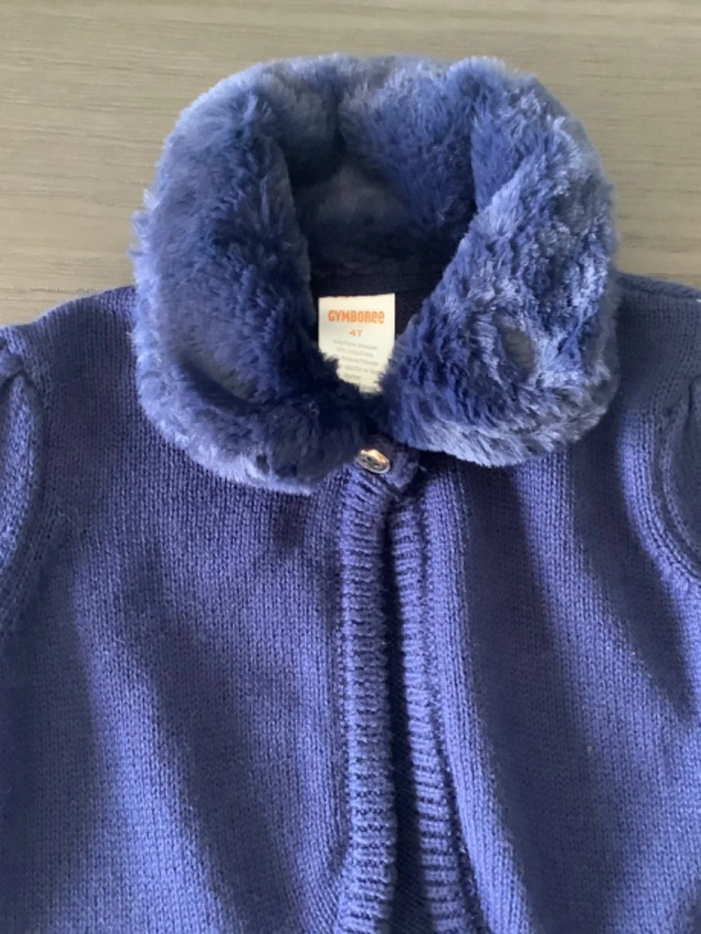 NWT Gymboree Girls Size 4T Navy Blue Crop Faux Fur Collar Cardigan Sweater Fairy